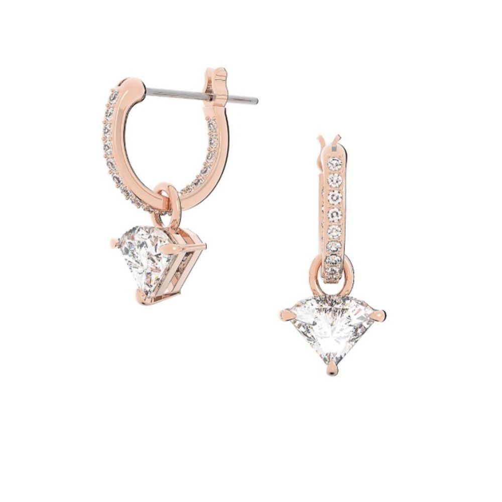 NWT Swarovski Rose Gold-Tone Triangle & Pave Crystal Dangle Hoop Earrings